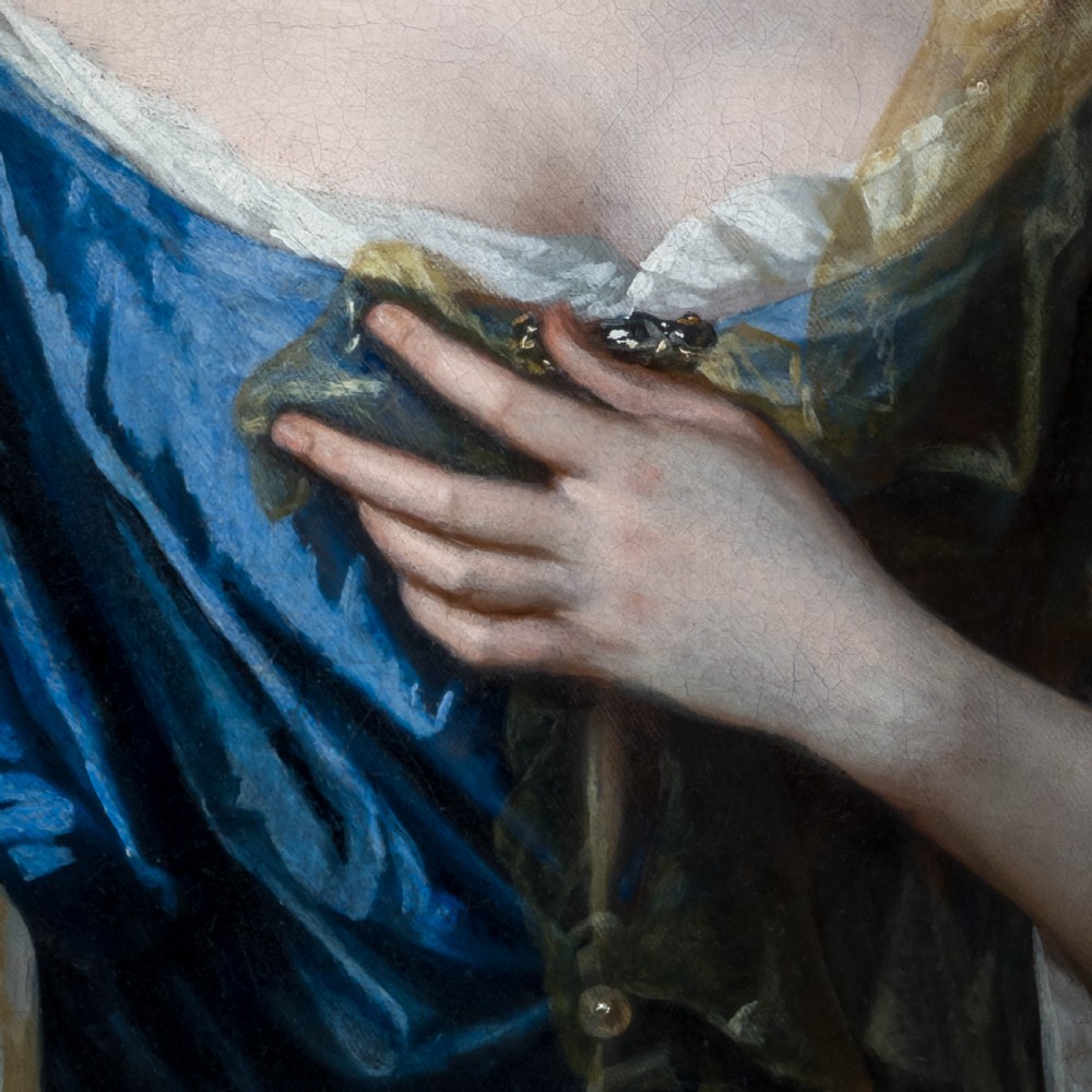 c.1675 Portrait of a Lady in a Blue Gown Holding a Sheer Scarf; Studio of Sir Godfrey Kneller (1646-1723), Oil on canvas painting View VII