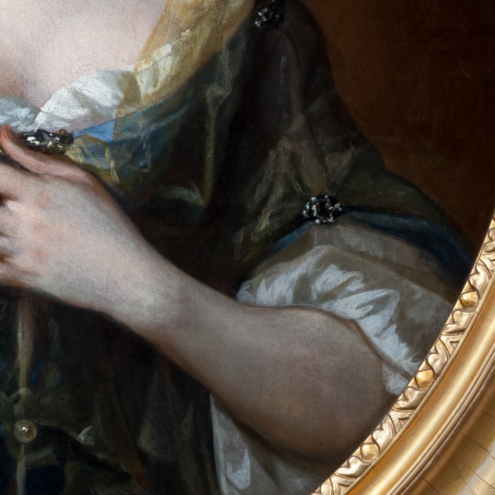 c.1675 Portrait of a Lady in a Blue Gown Holding a Sheer Scarf; Studio of Sir Godfrey Kneller (1646-1723), Oil on canvas painting View IX
