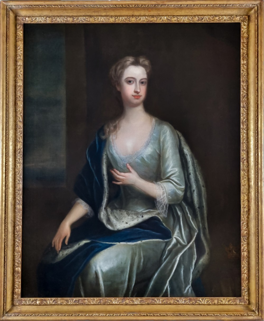 Portrait of a Lady, Frances, Viscountess Scudamore in a Silver Dress and Blue Cloak c.1709-1719; By Charles Jervas (1675-1739), Oil on canvas painting