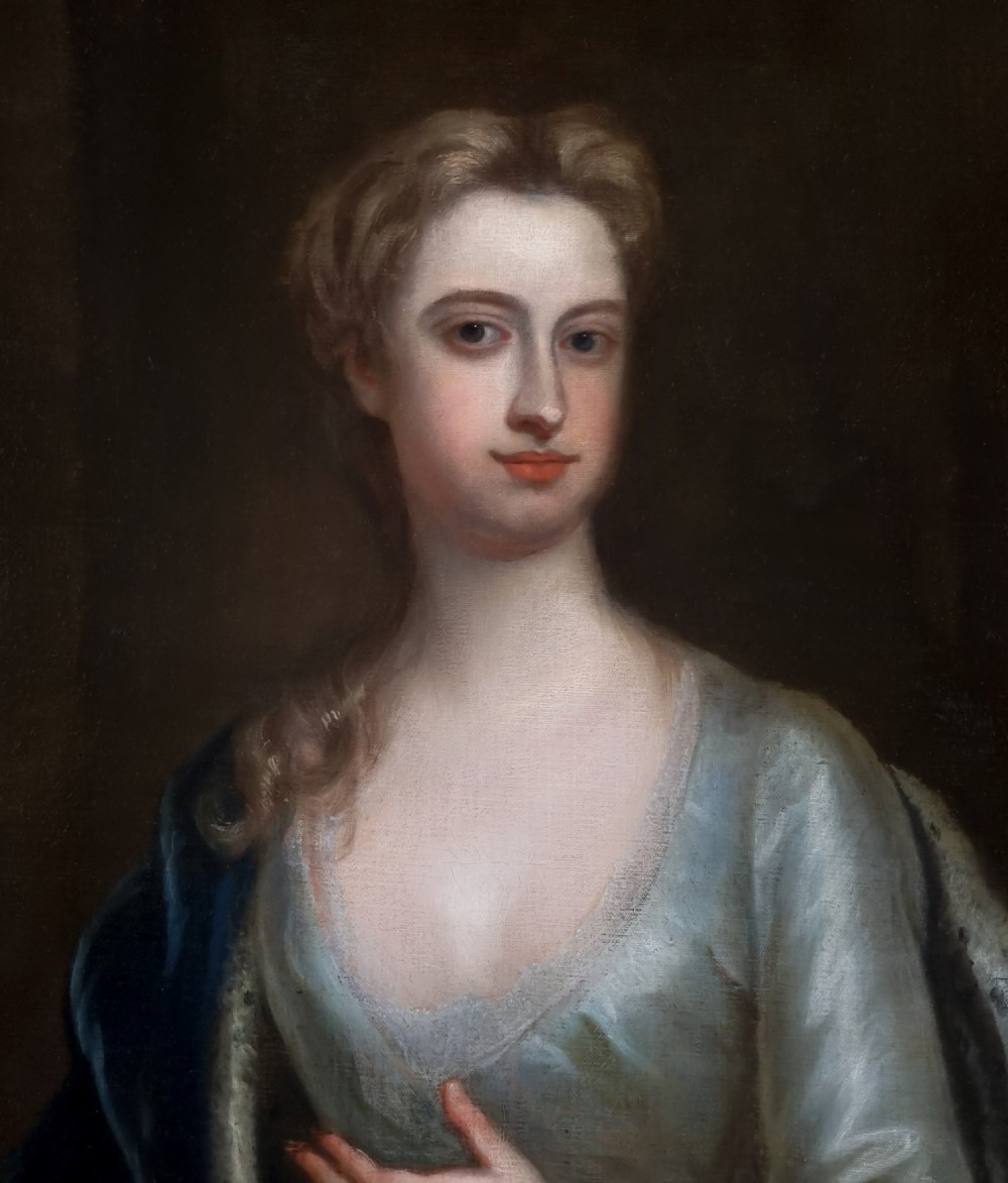 Portrait of a Lady, Frances, Viscountess Scudamore in a Silver Dress and Blue Cloak c.1709-1719; By Charles Jervas (1675-1739), Oil on canvas painting View V