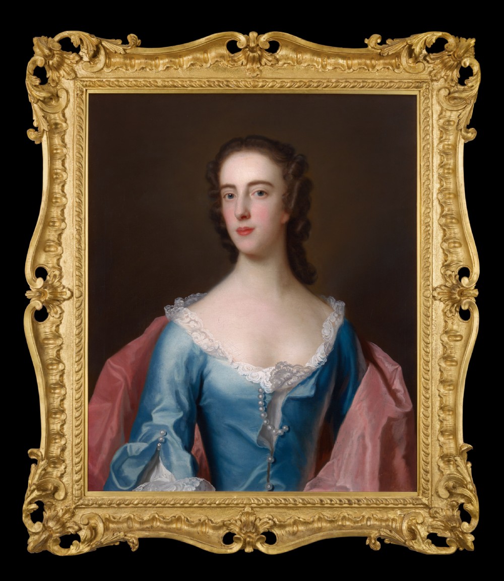 c.1750 Portrait of a Lady, Dorothy Wood; by John Heins, Fine Carved GIlded Frame, Oil on canvas painting