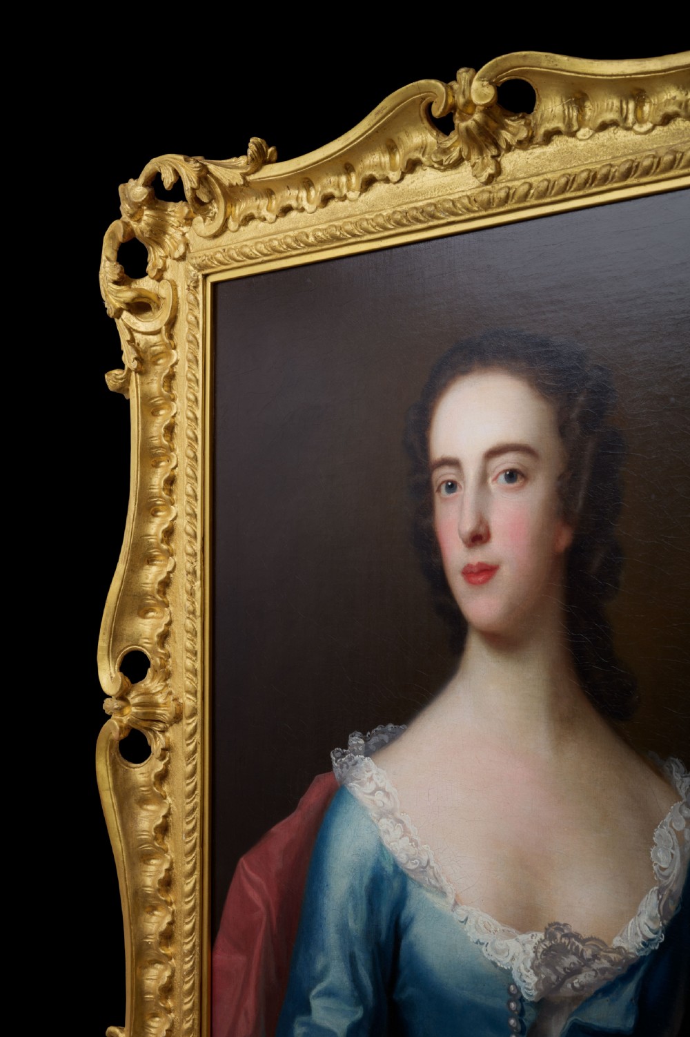 c.1750 Portrait of a Lady, Dorothy Wood; by John Heins, Fine Carved GIlded Frame, Oil on canvas painting View IV