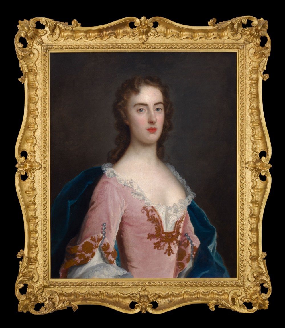 c.1750 Portrait of a Lady, Jane Wood in a Pink Dress, Fine Carved and Gilded Frame; By John Theodore Heins (1697-1756), Oil on canvas painting