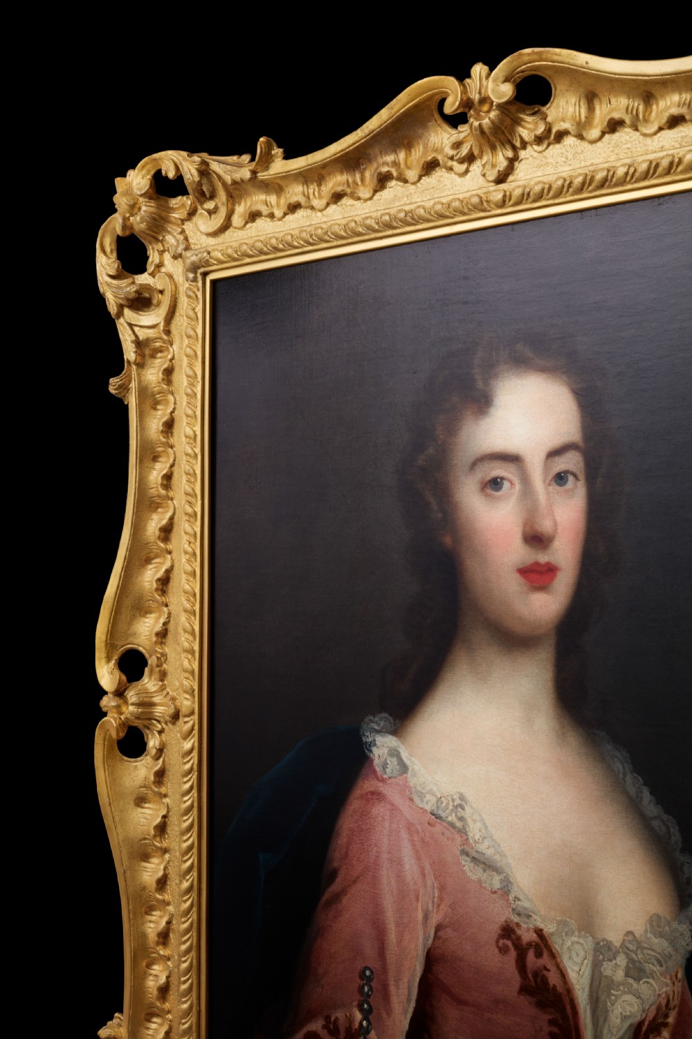 c.1750 Portrait of a Lady, Jane Wood in a Pink Dress, Fine Carved and Gilded Frame; By John Theodore Heins (1697-1756), Oil on canvas painting View III