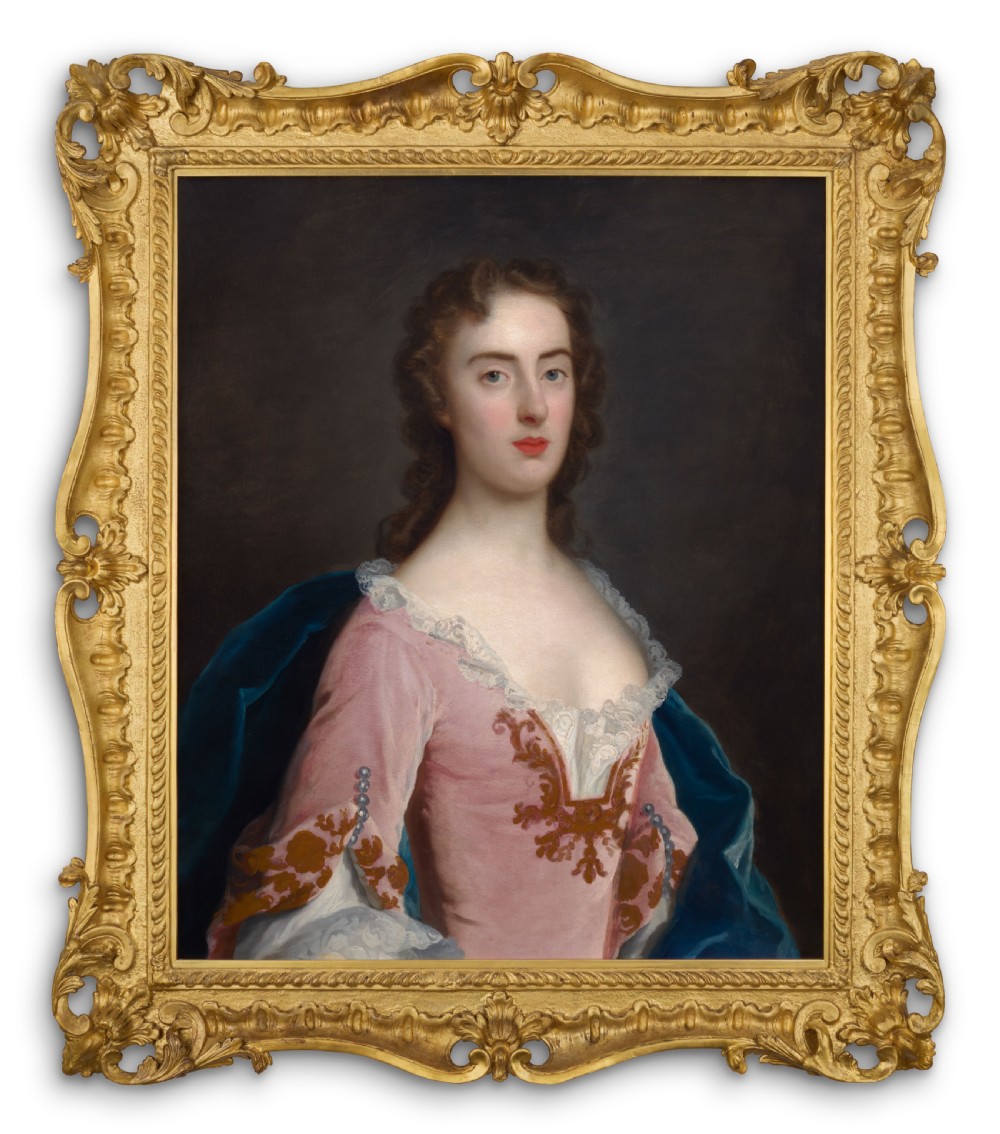 c.1750 Portrait of a Lady, Jane Wood in a Pink Dress, Fine Carved and Gilded Frame; By John Theodore Heins (1697-1756), Oil on canvas painting View VI