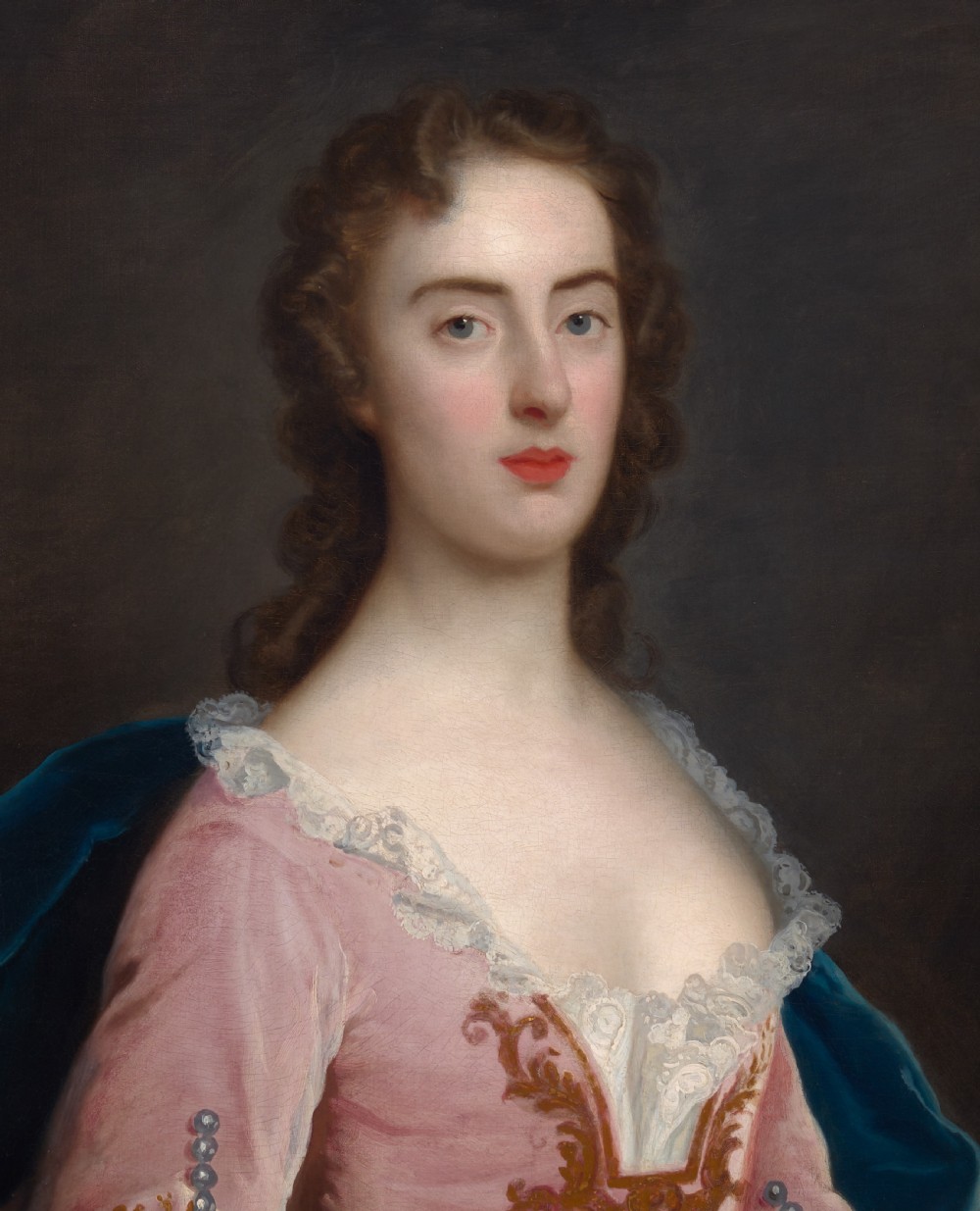 c.1750 Portrait of a Lady, Jane Wood in a Pink Dress, Fine Carved and Gilded Frame; By John Theodore Heins (1697-1756), Oil on canvas painting View XI