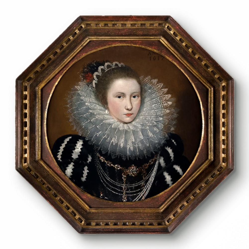 Portrait of a Young Lady in an Elaborate Ruff, dated 1617; Circle of Frans Pourbus the Younger (1569–1622), Oil on canvas painting
