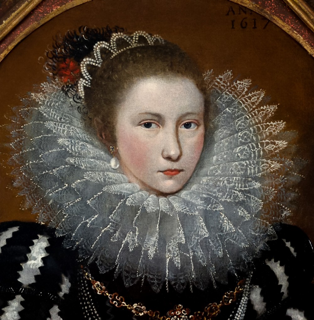 Portrait of a Young Lady in an Elaborate Ruff, dated 1617; Circle of Frans Pourbus the Younger (1569–1622), Oil on canvas painting View IV