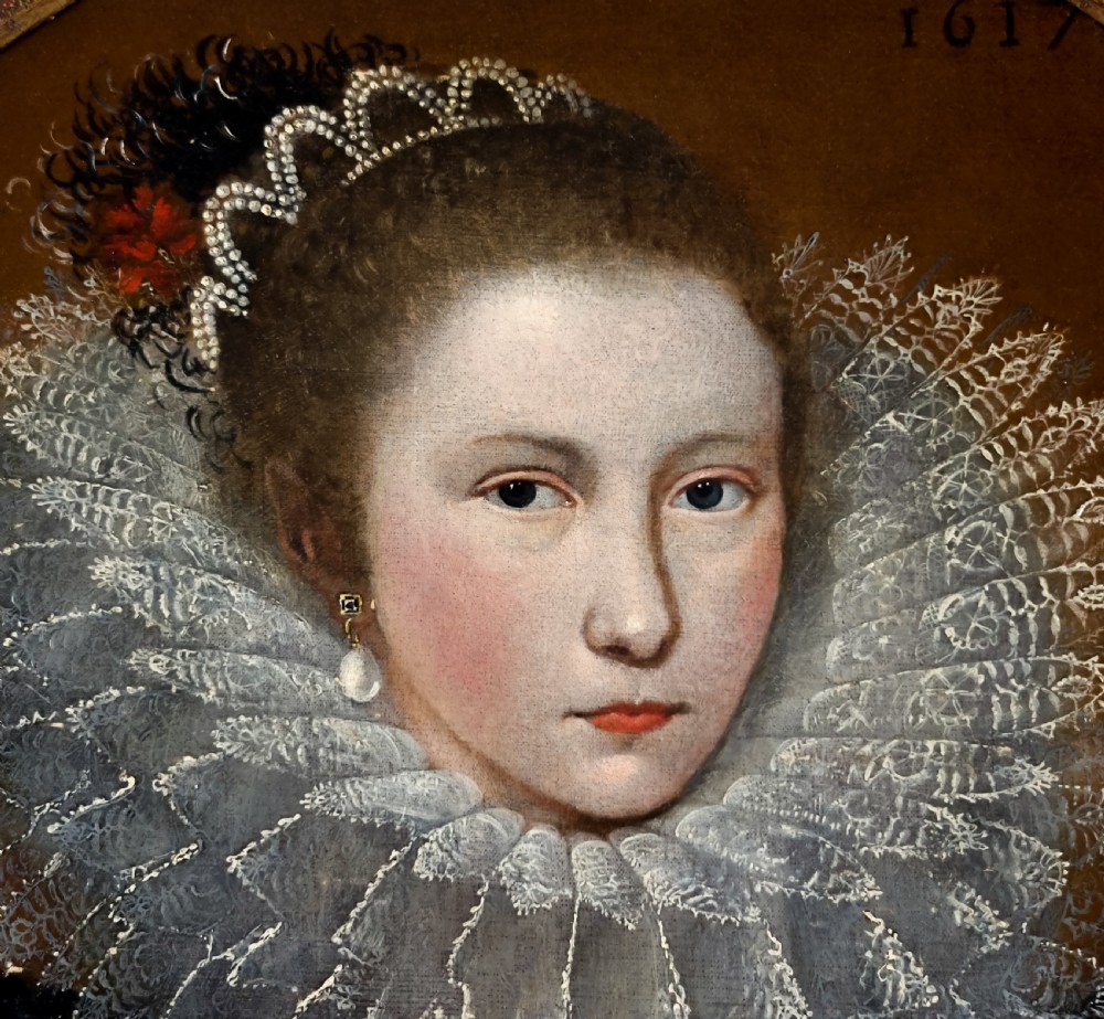 Portrait of a Young Lady in an Elaborate Ruff, dated 1617; Circle of Frans Pourbus the Younger (1569–1622), Oil on canvas painting View V
