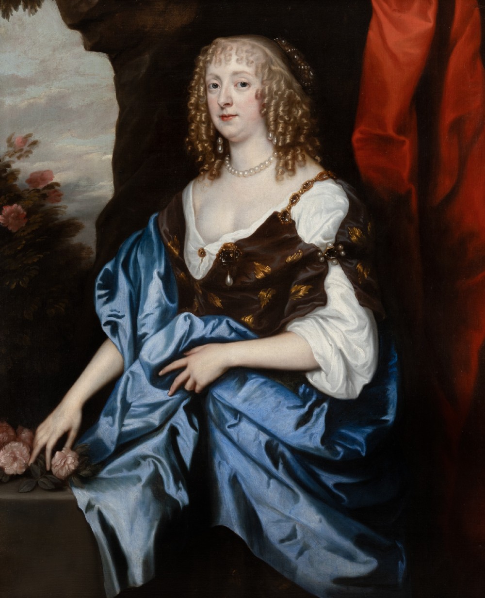 Portrait of Catherine Murray, later Countess of Dysart, Beside a Plinth with Pink Roses, 17th Century; After Sir Anthony Van Dyck, Oil on canvas painting View VII