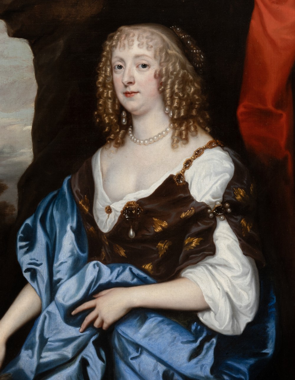 Portrait of Catherine Murray, later Countess of Dysart, Beside a Plinth with Pink Roses, 17th Century; After Sir Anthony Van Dyck, Oil on canvas painting View VIII