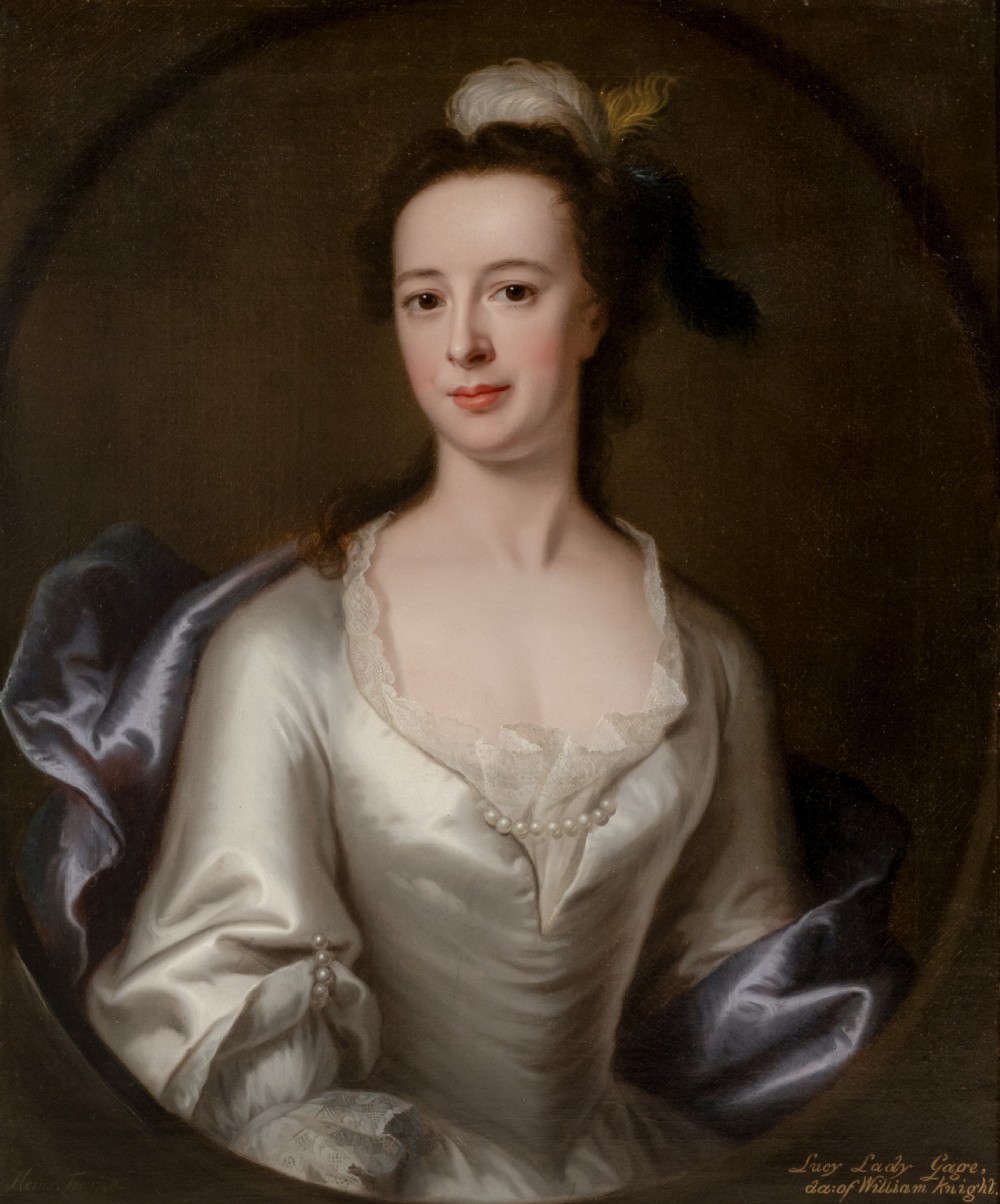 Portrait of Lucy Gage nee Knight in a White Satin Dress and Blue Wrap, Signed & Dated 1748 by John Theodore Heins (1697-1756), Hengrave Hall provenance, Oil on canvas View VII