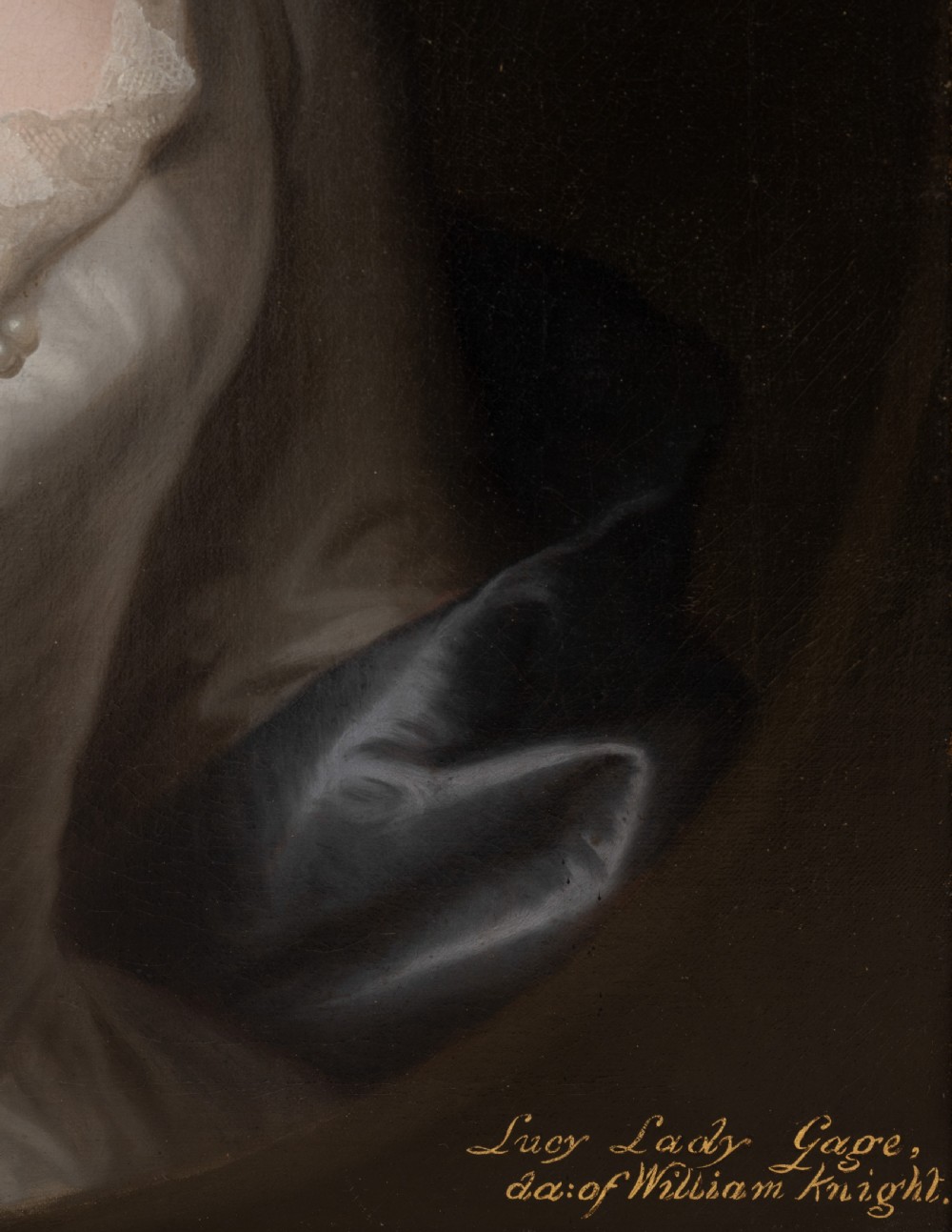 Portrait of Lucy Gage nee Knight in a White Satin Dress and Blue Wrap, Signed & Dated 1748 by John Theodore Heins (1697-1756), Hengrave Hall provenance, Oil on canvas View IX
