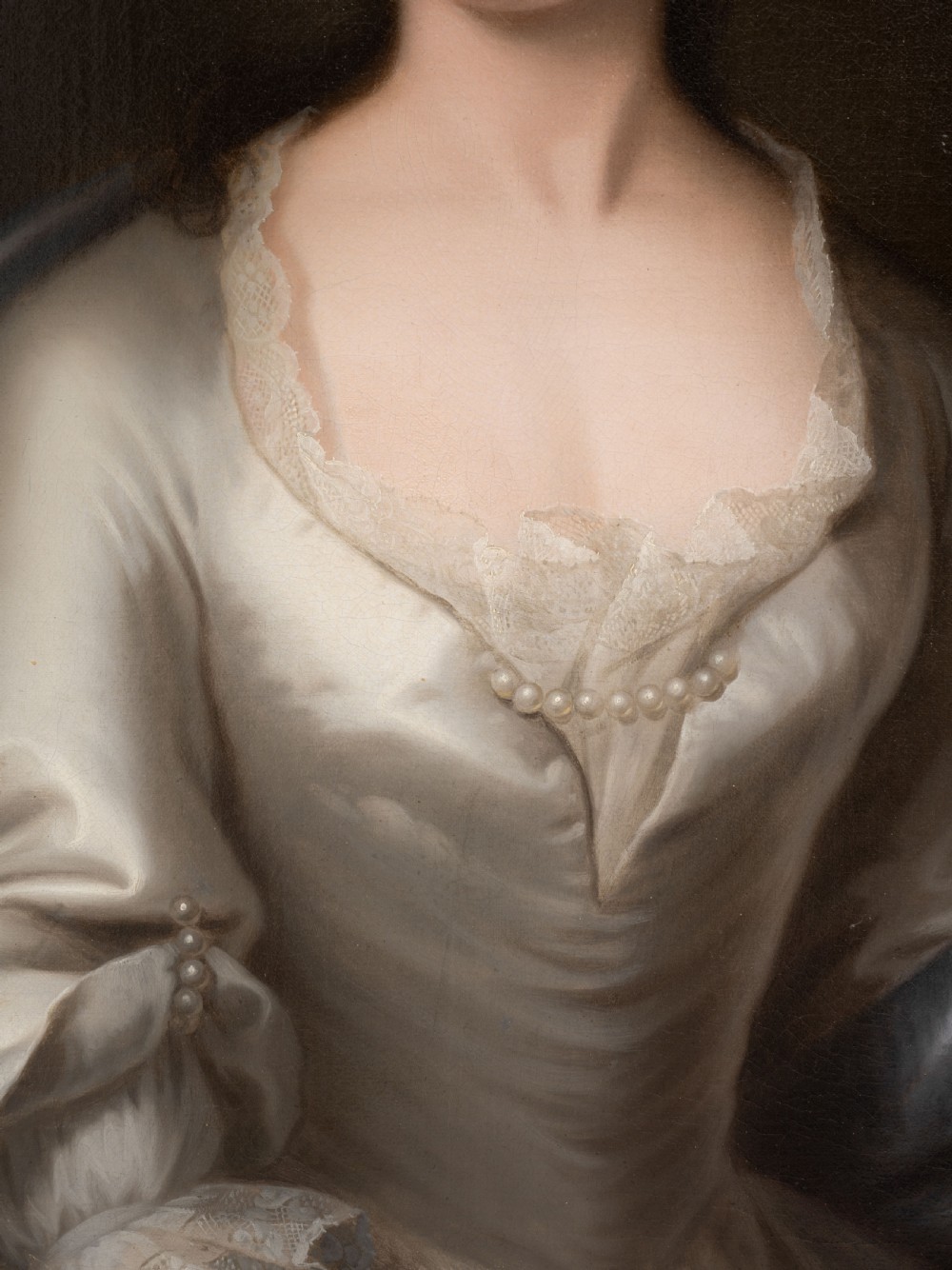 Portrait of Lucy Gage nee Knight in a White Satin Dress and Blue Wrap, Signed & Dated 1748 by John Theodore Heins (1697-1756), Hengrave Hall provenance, Oil on canvas View X