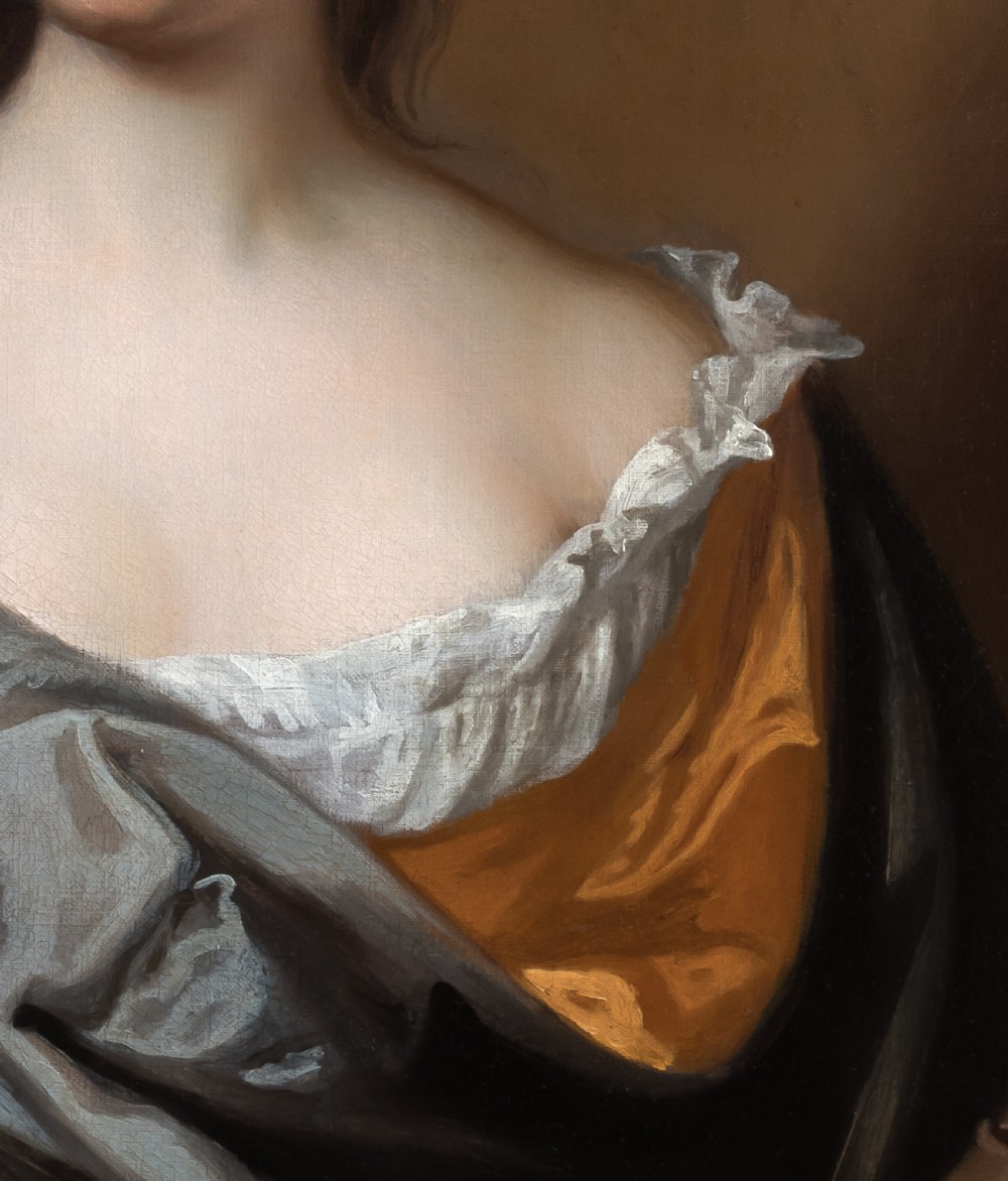 c.1675 Portrait of a Lady in a Russet Dress and Blue Wrap, by Mary Beale, oil on canvas View VIII