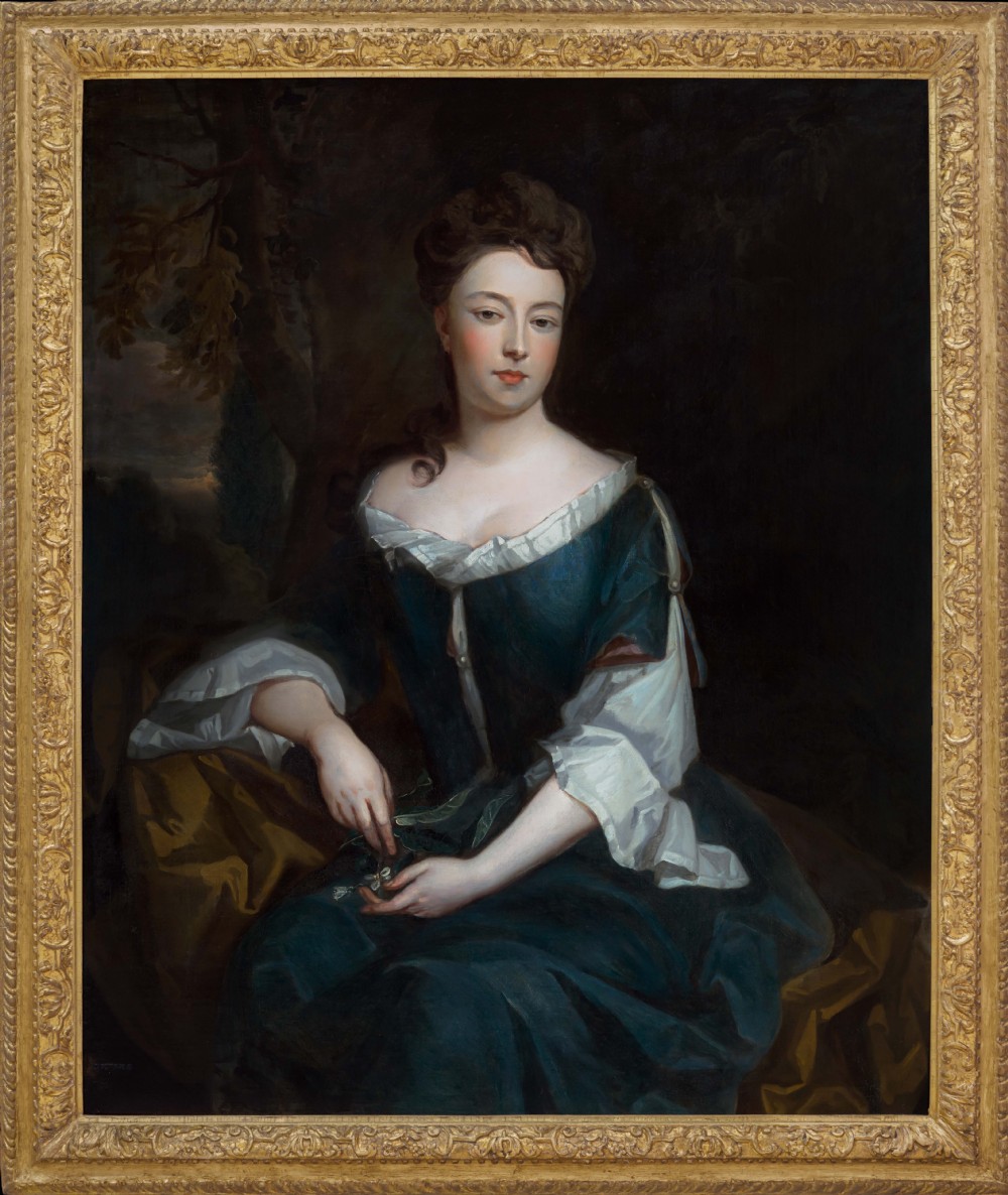 Portrait of Lady Isabella Legh in a Woodland Holding Flowers c.1693; Follower or Circle of Sir Godfrey Kneller (1646-1723), Oil on canvas painting