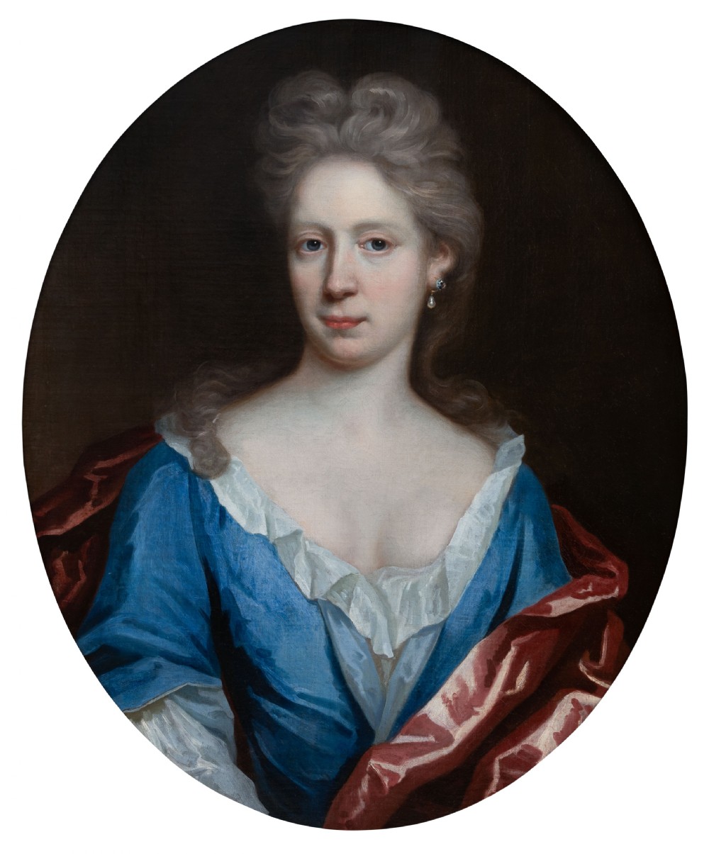 c.1695 Portrait of a Lady in Blue Silk Dress and Crimson Mantle; by Thomas Murray (1663–1735), Oil on canvas painting View IV