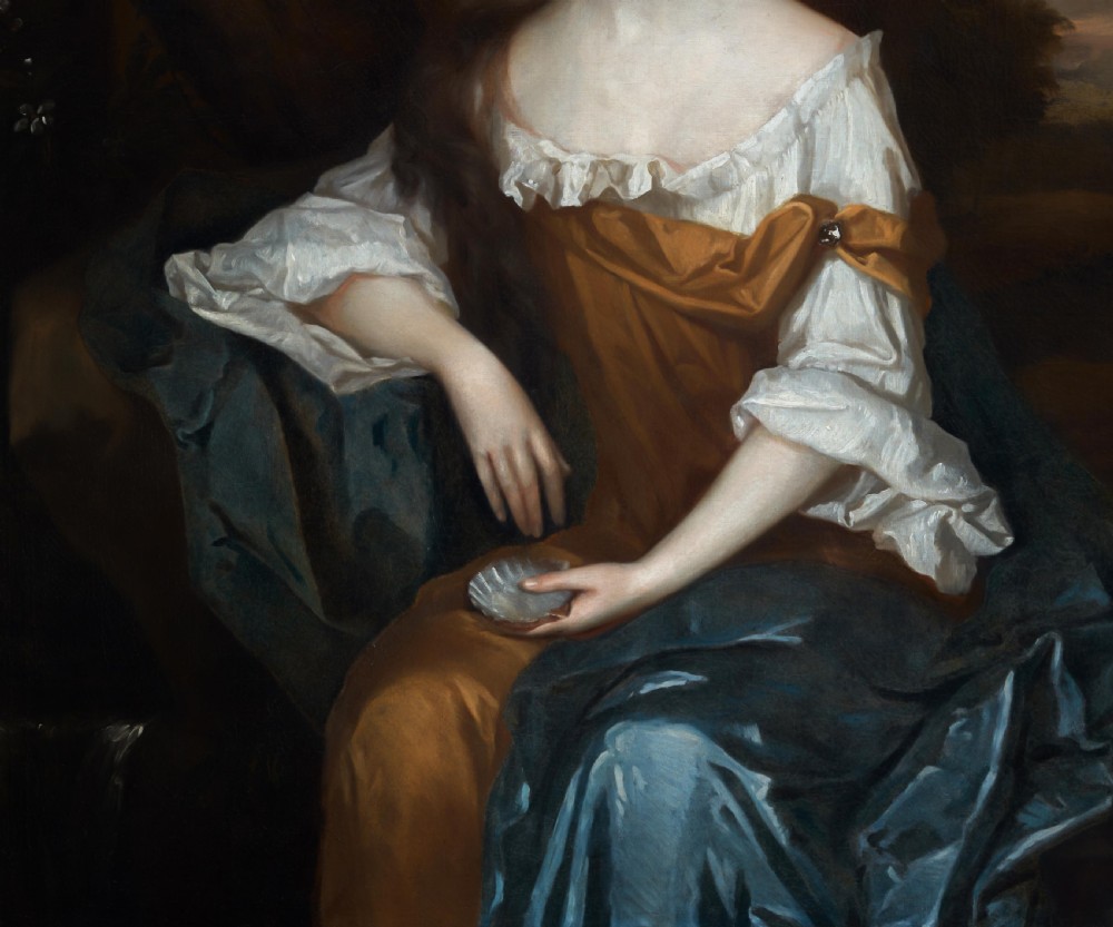 Portrait of a Lady Beside a Woodland Stream Holding a Shell c.1690; by Herman Verelst (1641-1702), Antique oil on canvas painting View VI