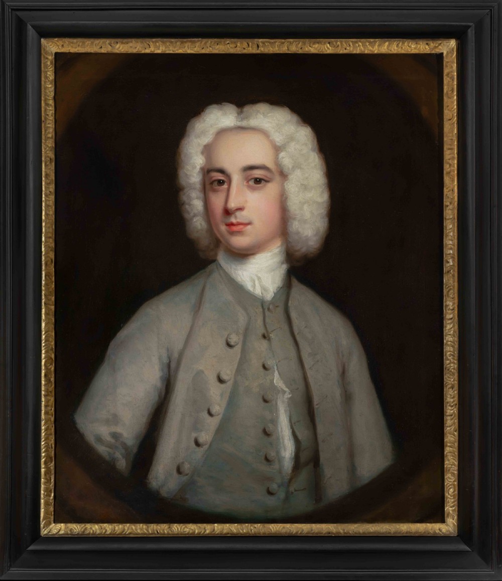Portrait of a Gentleman in a Grey Coat and White Cravat c.1730; Attributed to Hans Hysing (1678-1753), Oil on canvas painting