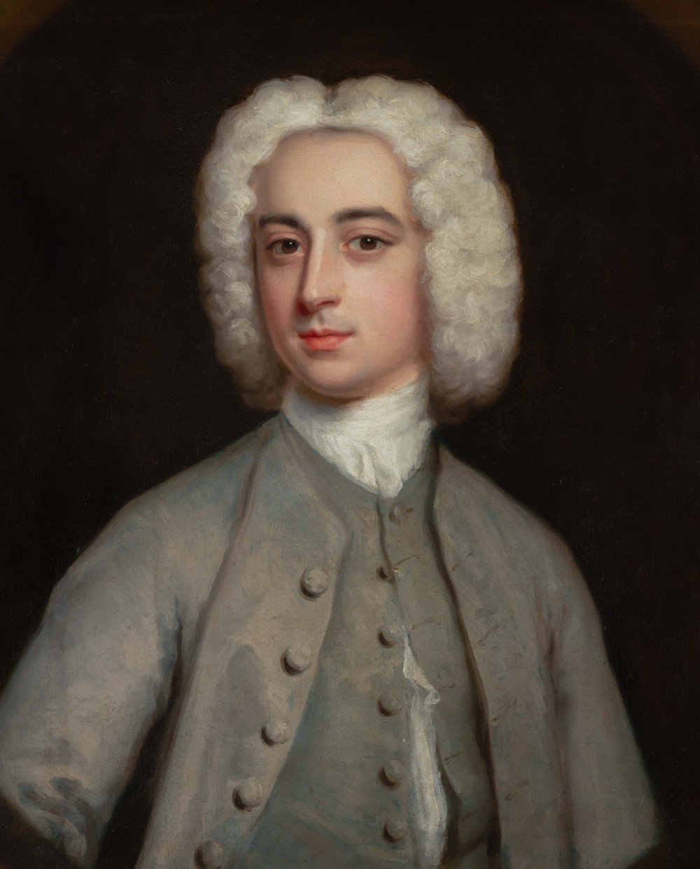 Portrait of a Gentleman in a Grey Coat and White Cravat c.1730; Attributed to Hans Hysing (1678-1753), Oil on canvas painting View V