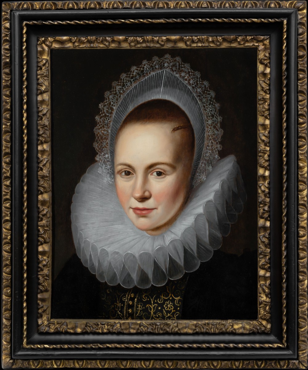 Portrait of a Lady in an Elaborate Ruff and White Coiff c.1616; Attributed to Cornelis van der Voort (c.1576-1624), Oil on canvas painting