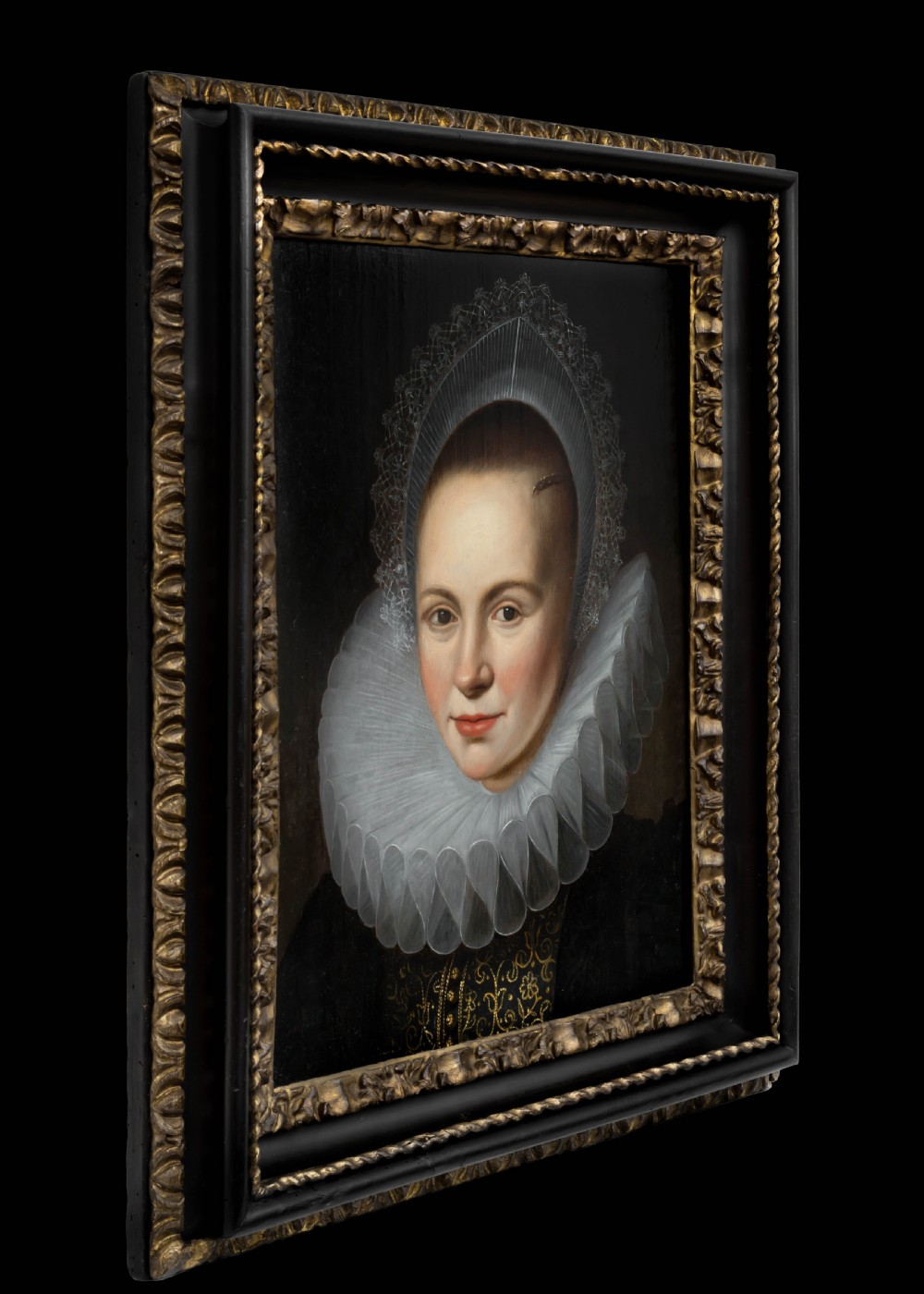 Portrait of a Lady in an Elaborate Ruff and White Coiff c.1616; Attributed to Cornelis van der Voort (c.1576-1624), Oil on canvas painting View III