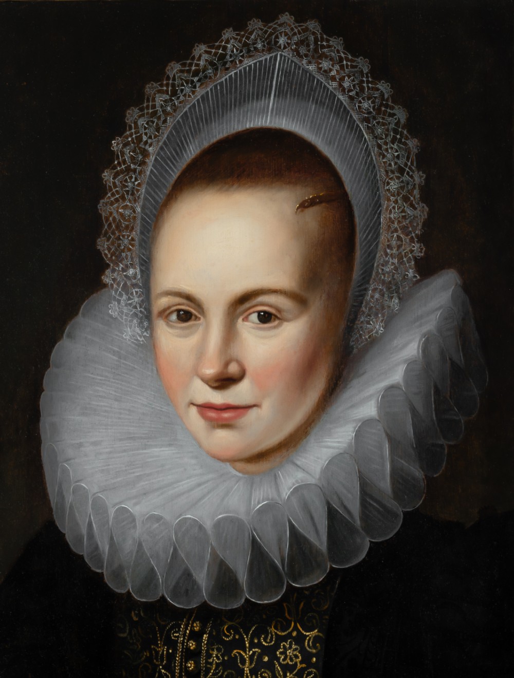 Portrait of a Lady in an Elaborate Ruff and White Coiff c.1616; Attributed to Cornelis van der Voort (c.1576-1624), Oil on canvas painting View V