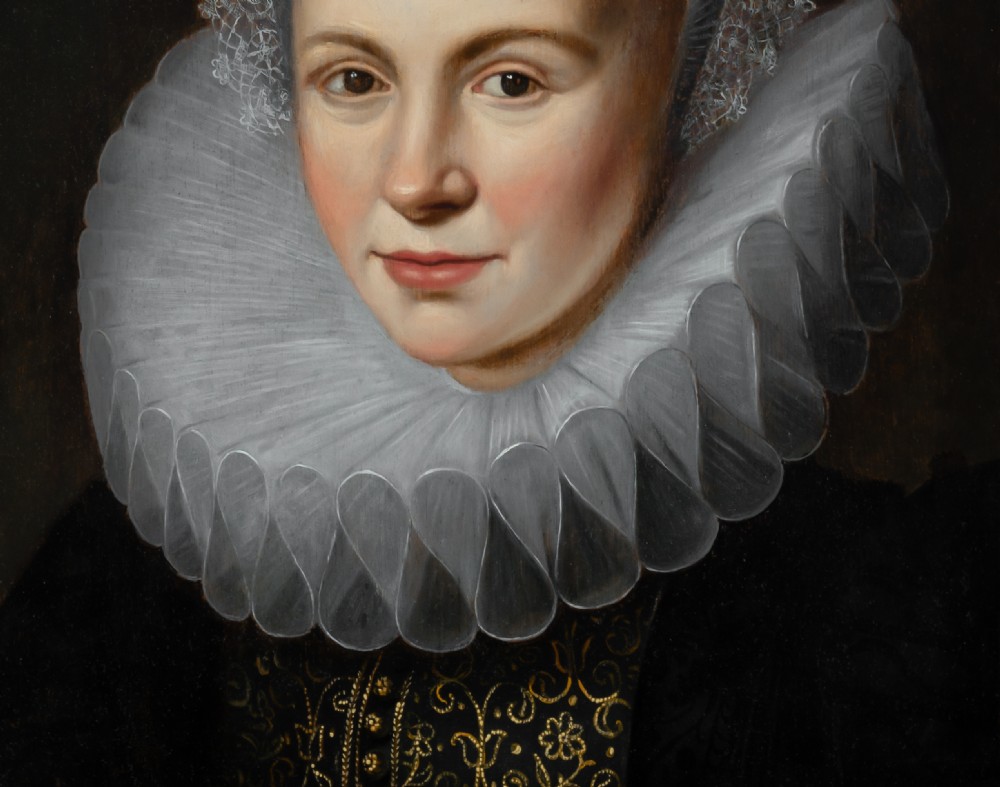 Portrait of a Lady in an Elaborate Ruff and White Coiff c.1616; Attributed to Cornelis van der Voort (c.1576-1624), Oil on canvas painting View VII