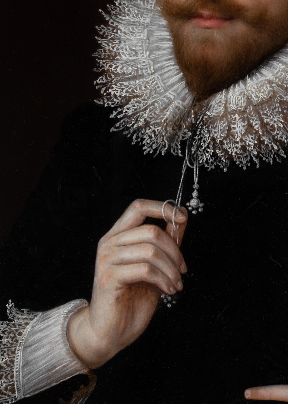 Portrait of Sir Henry Wotton in a Black Doublet & White Ruff c.1610-20; Circle of Cornelius Johnson (1593-1661), Oil on canvas painting View II
