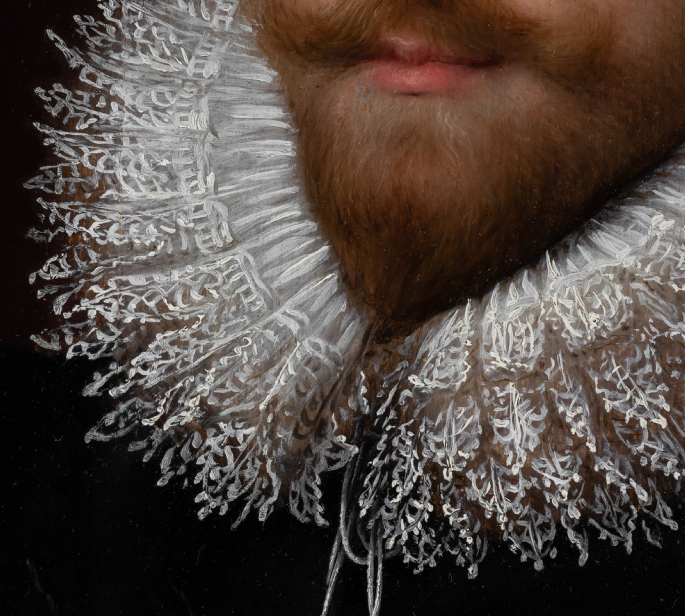 Portrait of Sir Henry Wotton in a Black Doublet & White Ruff c.1610-20; Circle of Cornelius Johnson (1593-1661), Oil on canvas painting View IV