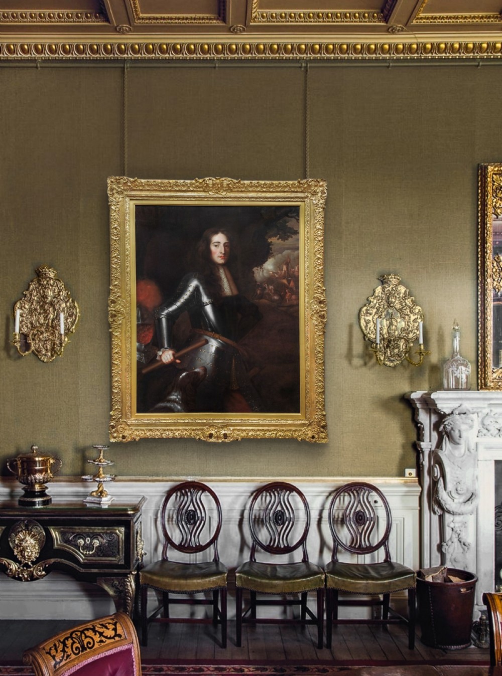 Portrait of William of Orange (1650–1702), later William III before a Battlefield c.1680; Circle of Peter Lely (1618-1680), Oil on canvas painting View II
