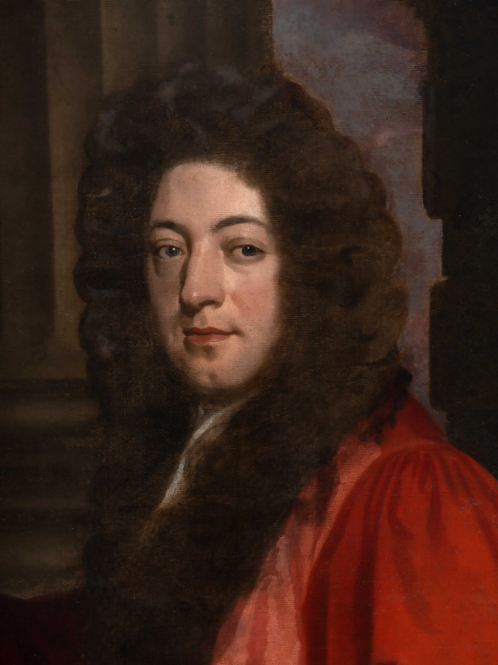 Portrait of a Gentleman in Scarlet Robes on a Porch Holding Flowers c.1675; Attributed to John Greenhill (c.1642-1676), Oil on canvas View IV