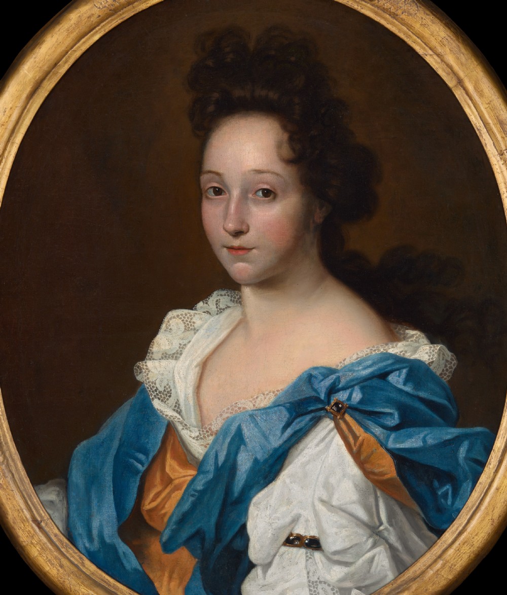 c.1695 Portrait of a Lady in a White and Russet Dress with Blue Drapery; Attributed to Herman Verelst (1641-c.1702), Oil on canvas painting View IV