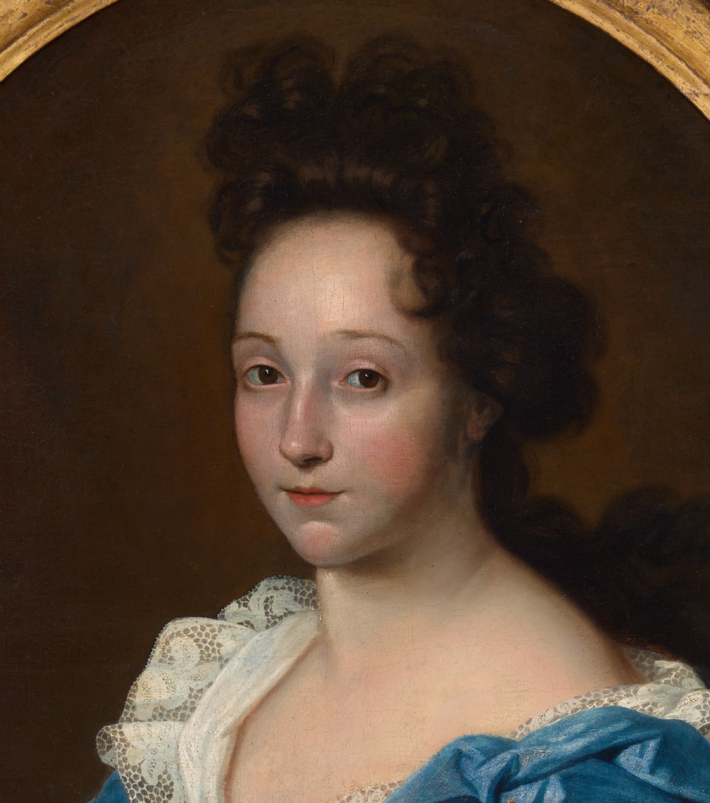c.1695 Portrait of a Lady in a White and Russet Dress with Blue Drapery; Attributed to Herman Verelst (1641-c.1702), Oil on canvas painting View V