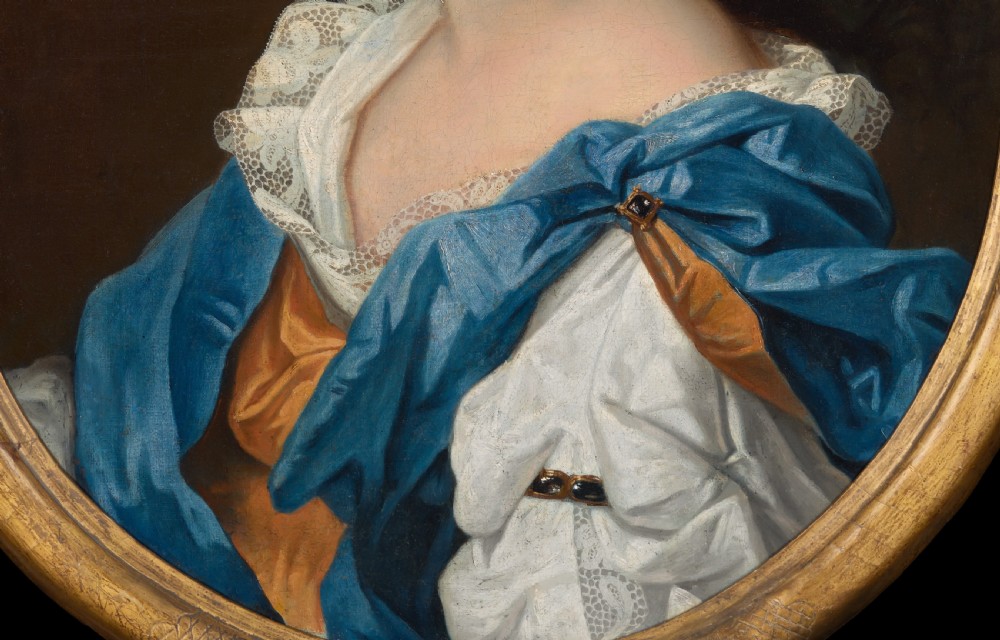 c.1695 Portrait of a Lady in a White and Russet Dress with Blue Drapery; Attributed to Herman Verelst (1641-c.1702), Oil on canvas painting View VII