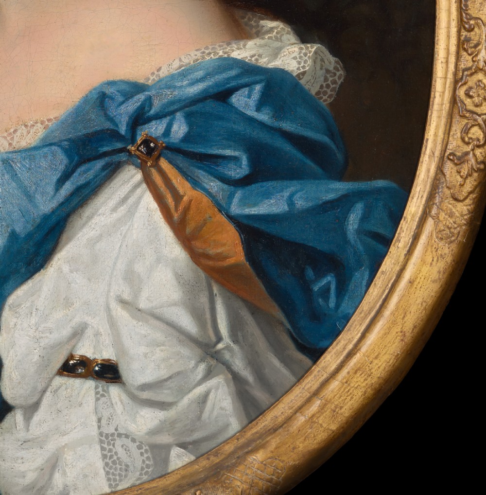 c.1695 Portrait of a Lady in a White and Russet Dress with Blue Drapery; Attributed to Herman Verelst (1641-c.1702), Oil on canvas painting View VIII