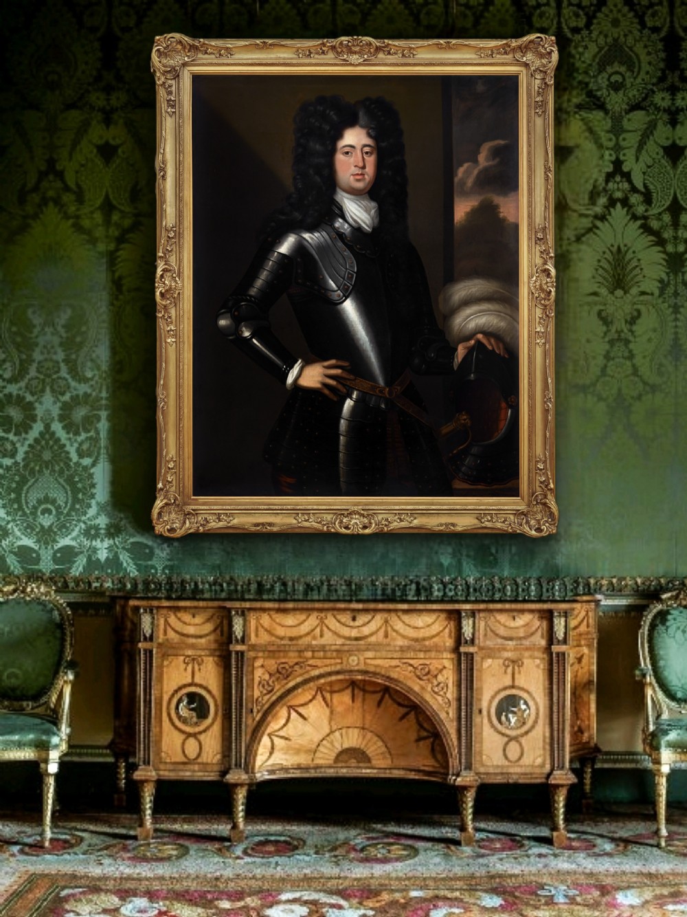 Portrait of a Gentleman in Armour beside a Table with Helmut c.1685; Follower of Johann Kerseboom (d.1708), Oil on canvas painting View V