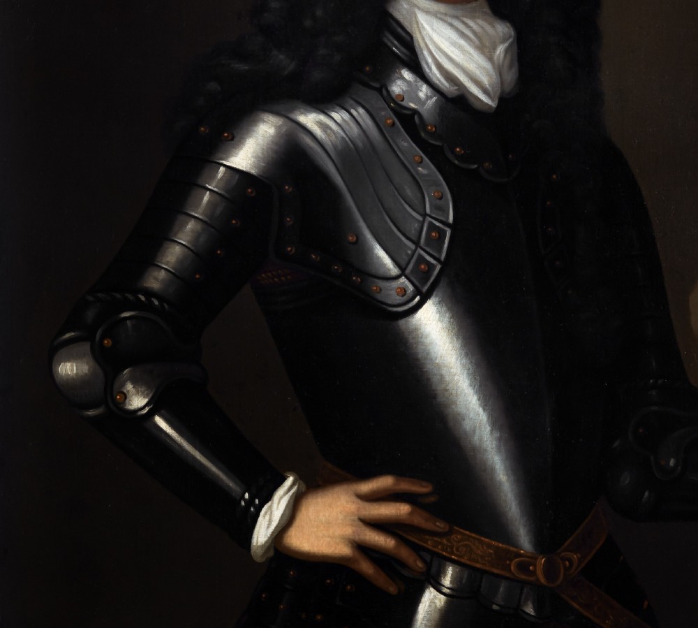 Portrait of a Gentleman in Armour beside a Table with Helmut c.1685; Follower of Johann Kerseboom (d.1708), Oil on canvas painting View IX