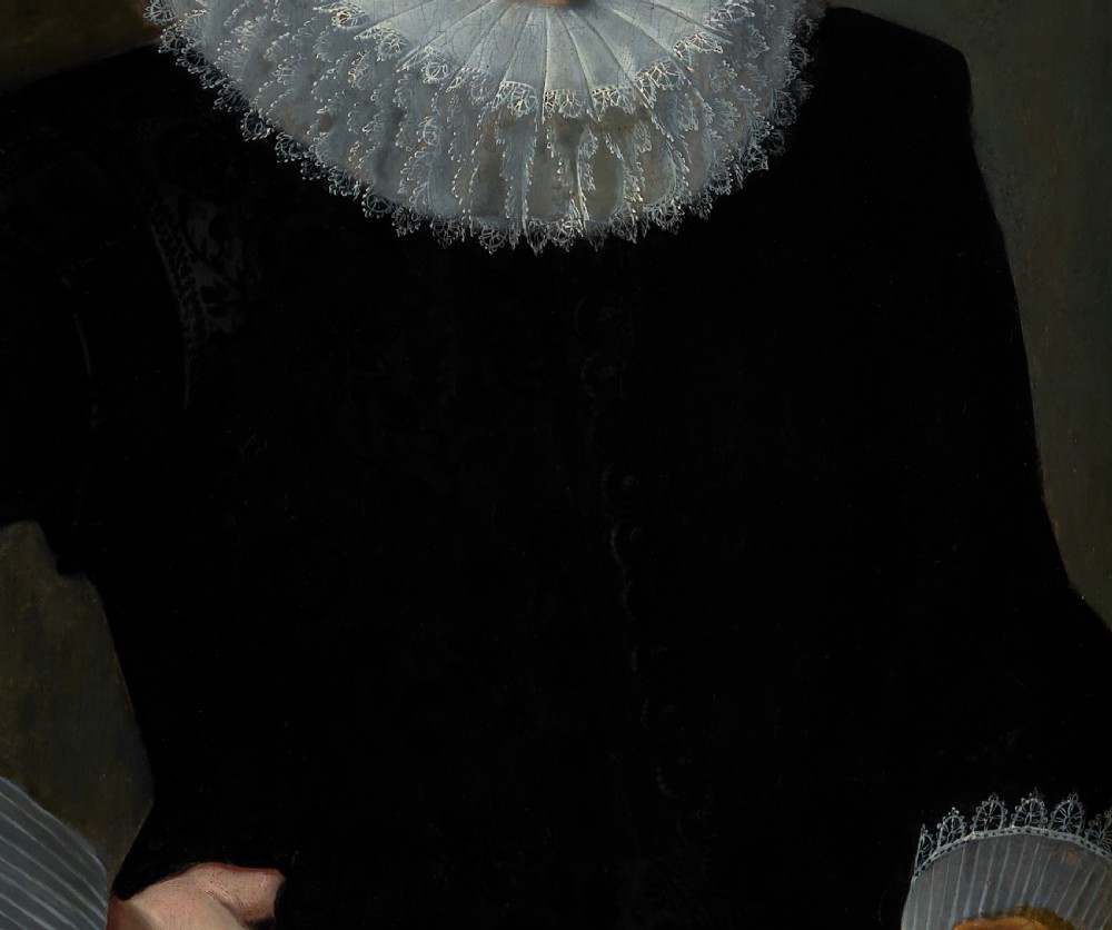 Dated 1624 Portrait of a Gentleman in Black Doublet & White Ruff Holding Gloves, oil on panel painting; Circle of Frans Pourbus the Younger (1569–1622) View VII