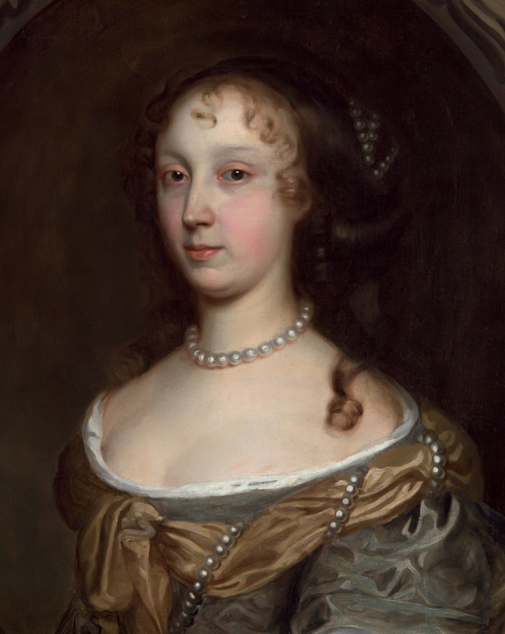 Portrait of a Lady in a Green Dress & Pearl Jewellery c.1660; Studio of John Michael Wright (1617-1694), Oil on canvas painting View V