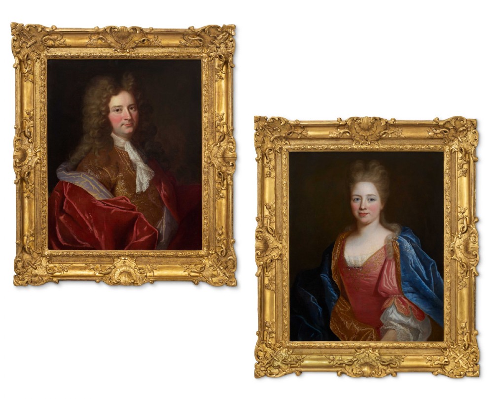 Portrait of a Lady & Portrait of Gentleman in Velvet & Silk Attire c.1700; Circle of Nicolas de Largilliere (1656-1746), Oil on canvas