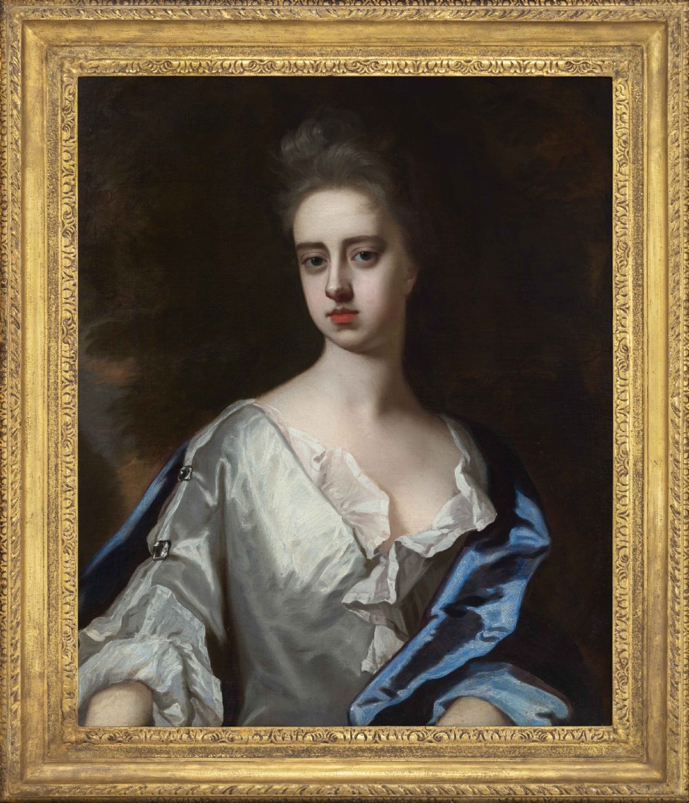 Portrait of a Lady in White Dress and Blue Mantle, Frances Lady Berkeley c.1695; By Michael Dahl (1659-1743), Oil on canvas painting