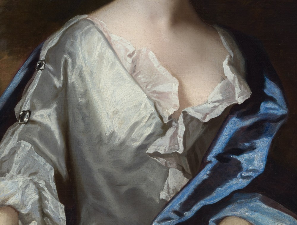 Portrait of a Lady in White Dress and Blue Mantle, Frances Lady Berkeley c.1695; By Michael Dahl (1659-1743), Oil on canvas painting View VII
