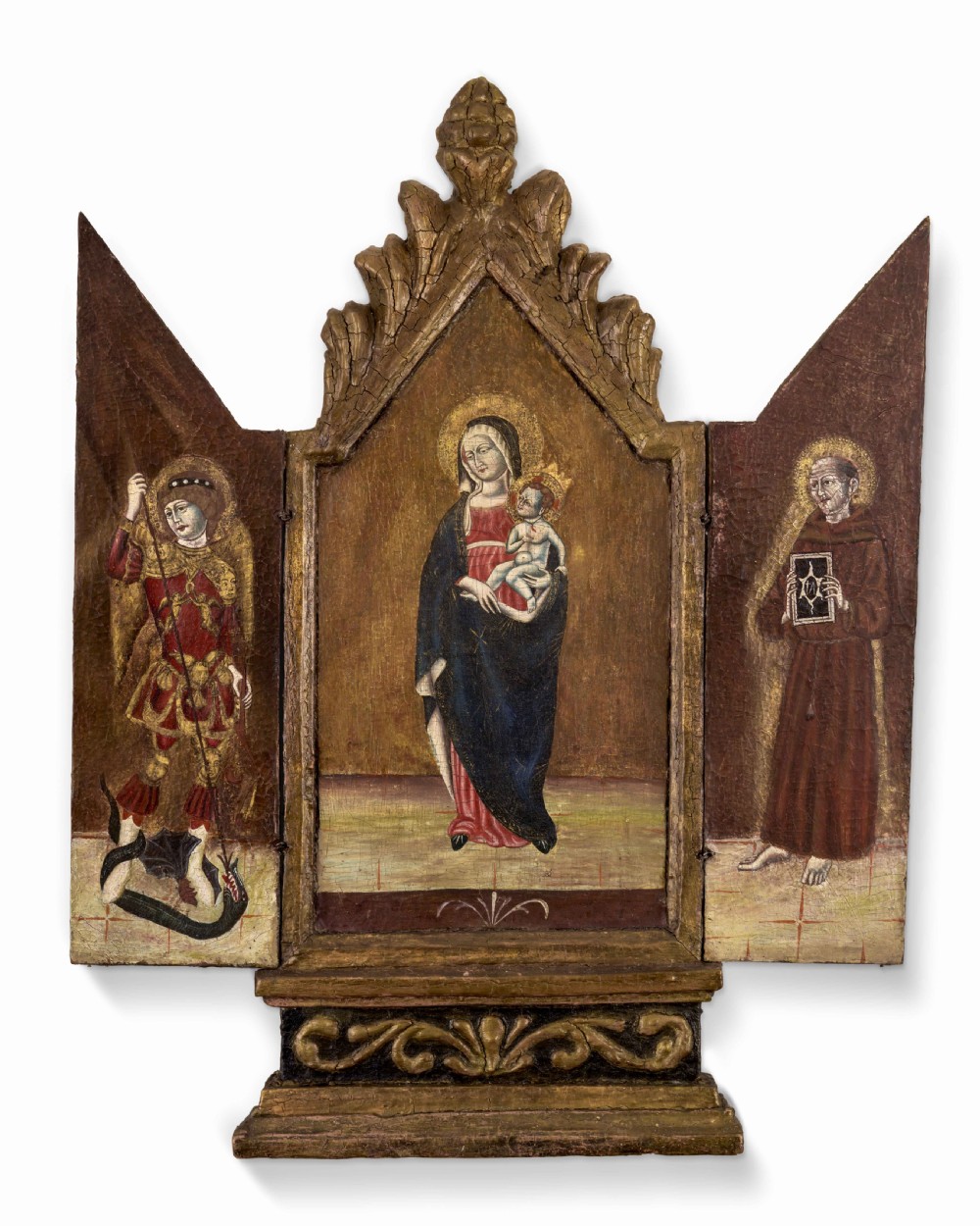 Triptych of Madonna and Child, St Michael, St Anthony 17th Century, Oil painting