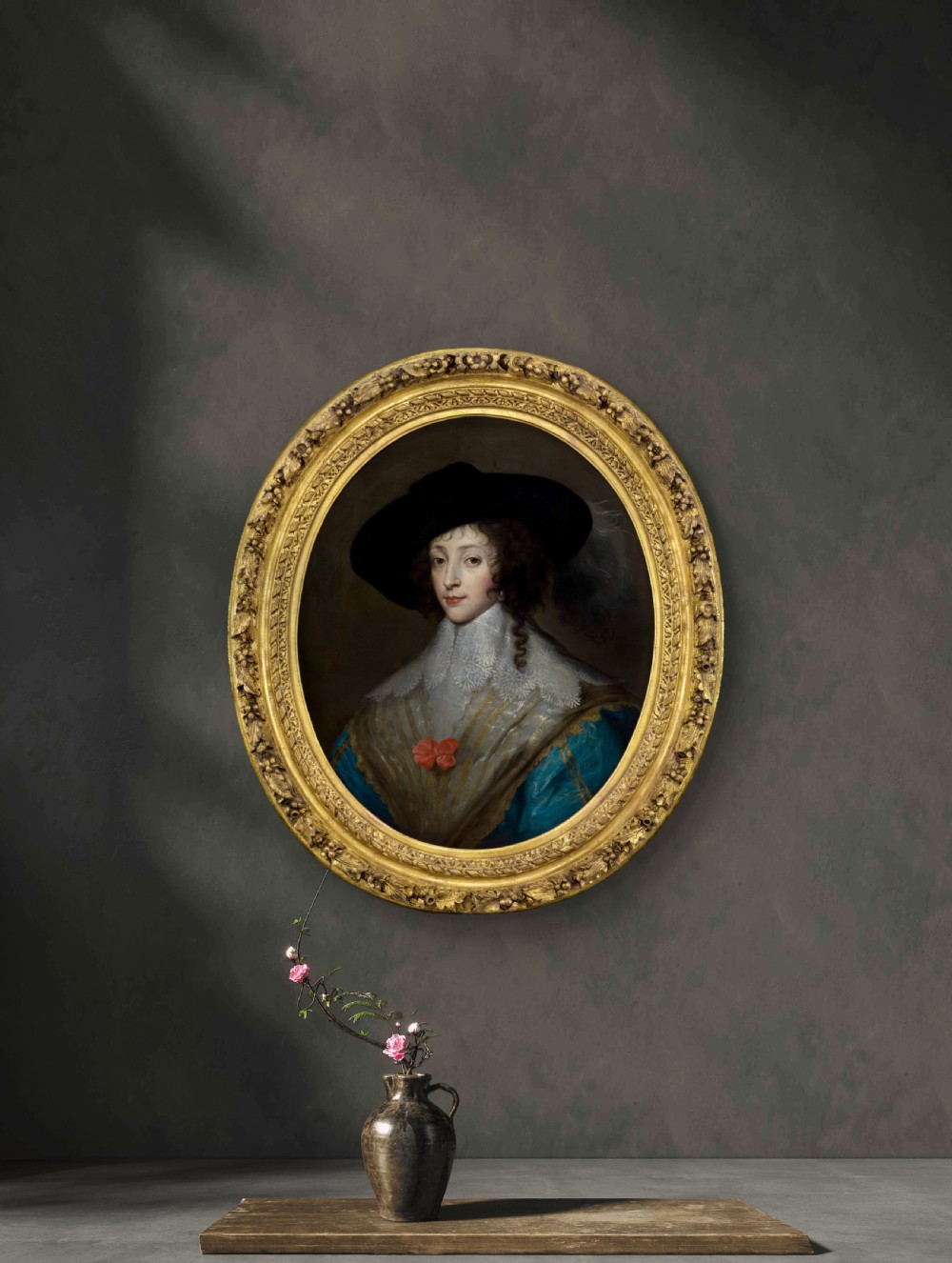 Portrait of a Lady, Queen Henrietta Maria in Riding Dress and Hat c.1640; Studio of Sir Anthony van Dyck (1599-1641), oil on canvas painting View III