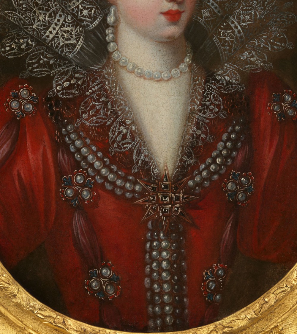Portrait of Antoinette Coucy in an Elaborate Red Dress with Lace & Jewels c.1605; 17th century French School, Oil on canvas  View VIII