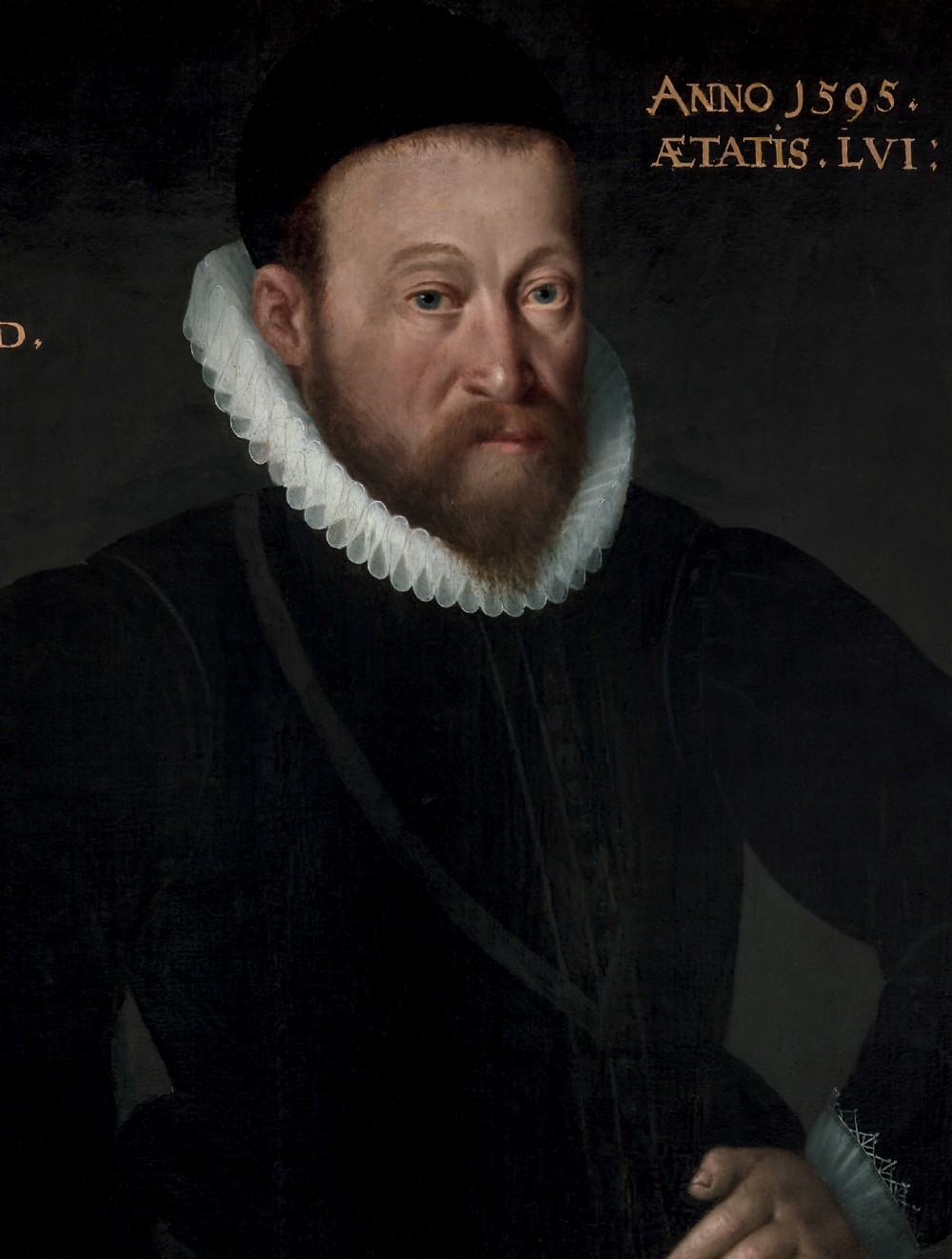 Civic Portrait of a Gentleman in a Doublet beside a Table with a Clock, dated 1595; Circle of Frans Pourbus the Elder (1545–1581) Oil on panel painting View IV