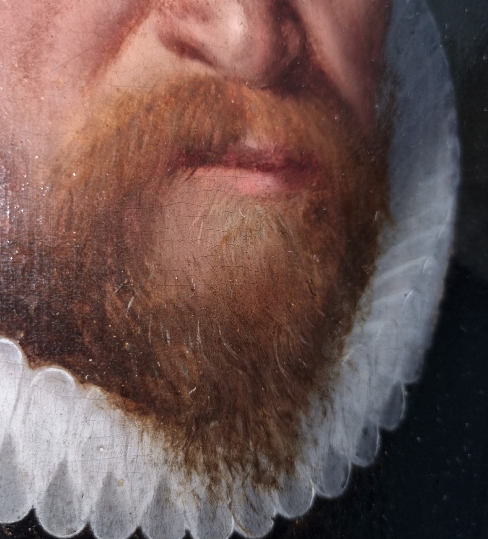 Civic Portrait of a Gentleman in a Doublet beside a Table with a Clock, dated 1595; Circle of Frans Pourbus the Elder (1545–1581) Oil on panel painting View VIII