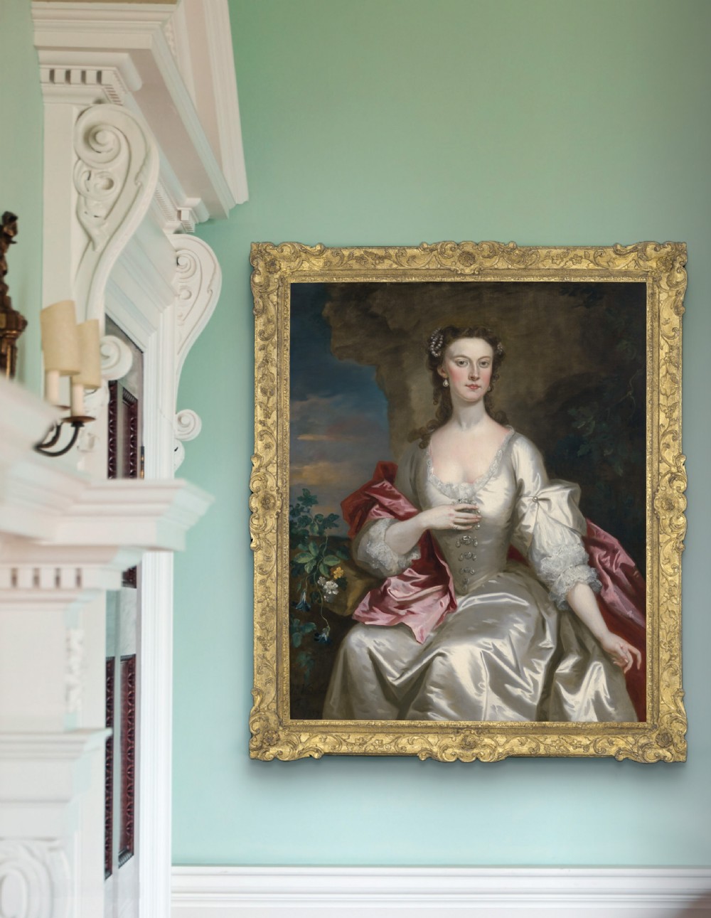 Portrait of a Lady in a White Silk Dress & Red Drapery, Signed and Dated 1739; John Vanderbank (1694–1739), Oil on canvas painting View II