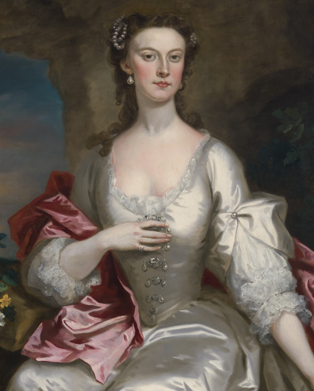 Portrait of a Lady in a White Silk Dress & Red Drapery, Signed and Dated 1739; John Vanderbank (1694–1739), Oil on canvas painting View V